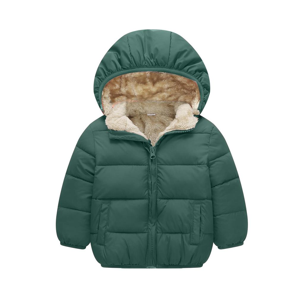 Unisex Kids' Thickened Velvet Hooded Cotton Jacket for Winter