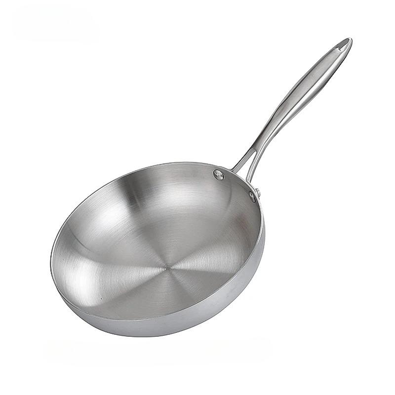 304 Stainless Steel Frying Pan Uncoated NonStick Skillet Steak Pot Kitchen Cookware for Gas & Induction Cooker