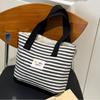Large Capacity Striped Canvas Top Handle Bag Textured Casual and Versatile Shoulder Bag Women Fashi Commuter Storage Bag