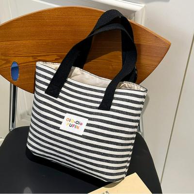 Large Capacity Striped Canvas Top Handle Bag Textured Casual and Versatile Shoulder Bag Women Fashi Commuter Storage Bag