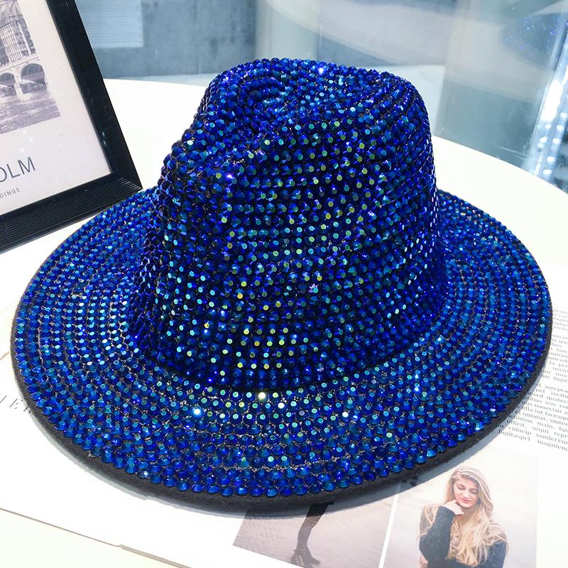 Chapeau femme automne et hiver mode strass élégant chapeau jazz rétro britannique polyvalent chapeau haut en laine incrusté de diamants tendance