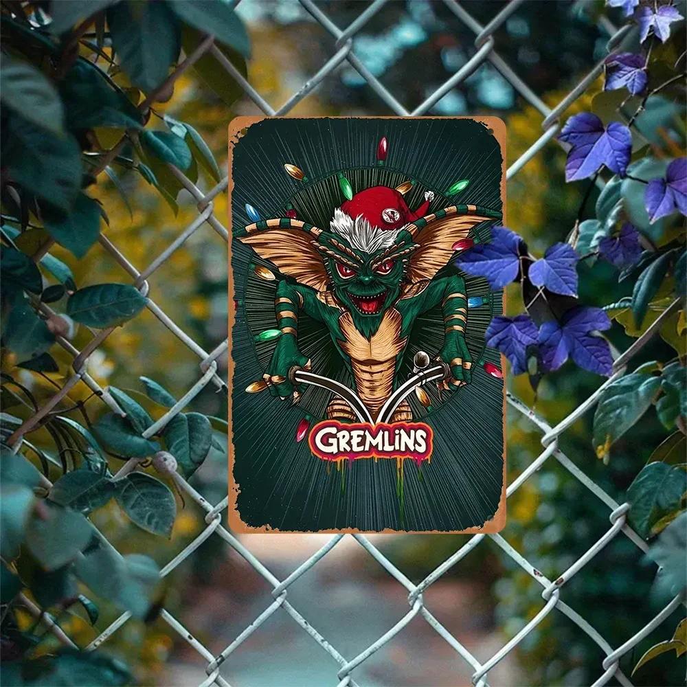Delightful Vintage Wall Art with Gremlins, Metal Sign, Retro Humor, Perfect for Patio, Farmhouse, Cafe, a Christmas Gift Idea.