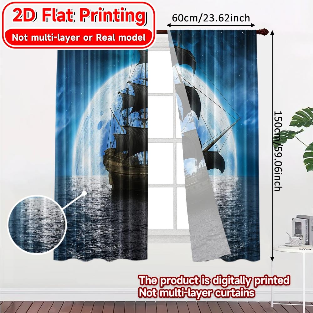 2 Stück, 2D-FLACHDRUCK Vorhänge (Ohne Stange) Mondbeschienene Reise(1) Feiertagsbedruckte Vorhänge Stoffvorhänge Dekorationen Innen
