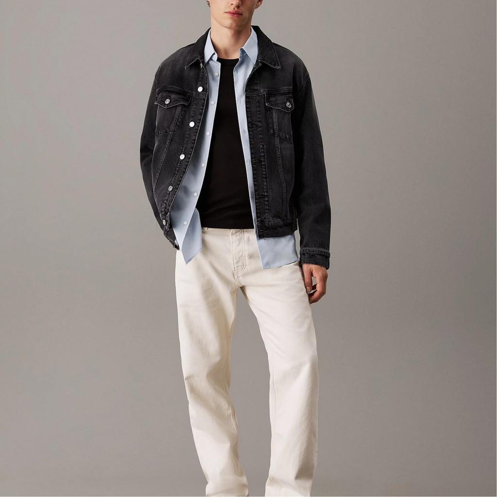 Calvin Klein Comfortable Slim Fit Pointed Collar Long Sleeve Denim Jacket Men Jackets Black J30J327589-1BY