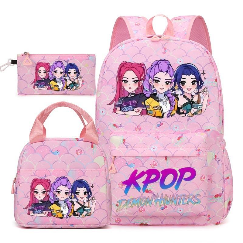 Korean Drama Demon Hunter Backpack Lunch Bag Pencil Case Set Student Three-piece School Bag Pencil Case Lunch Bag