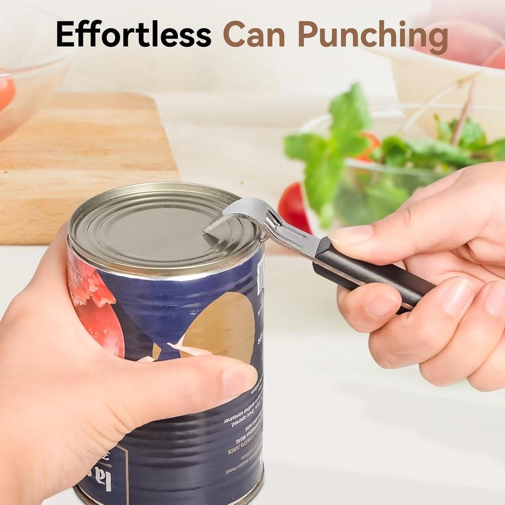 Can Punch Opener with Non-Slip Handle, 2-in-1 Stainless Steel Beer Bottle and Can Opener, Rust-Resistant and Compact, for Kitchen, Bar, Camping