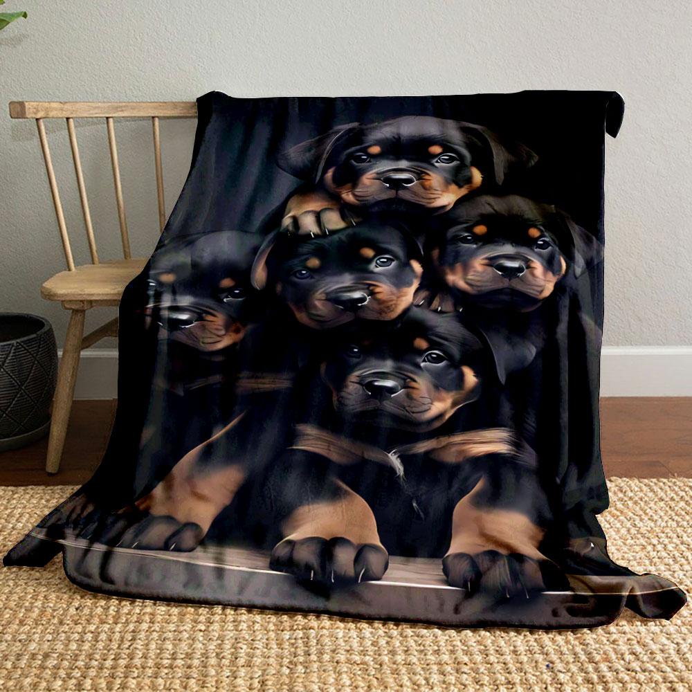 

Rottweiler Puppies Flannel Blanket bedroom Blanket for Livingroom Couch lunch break Soft throw for Friend s festival Gift 80cm x 120cm