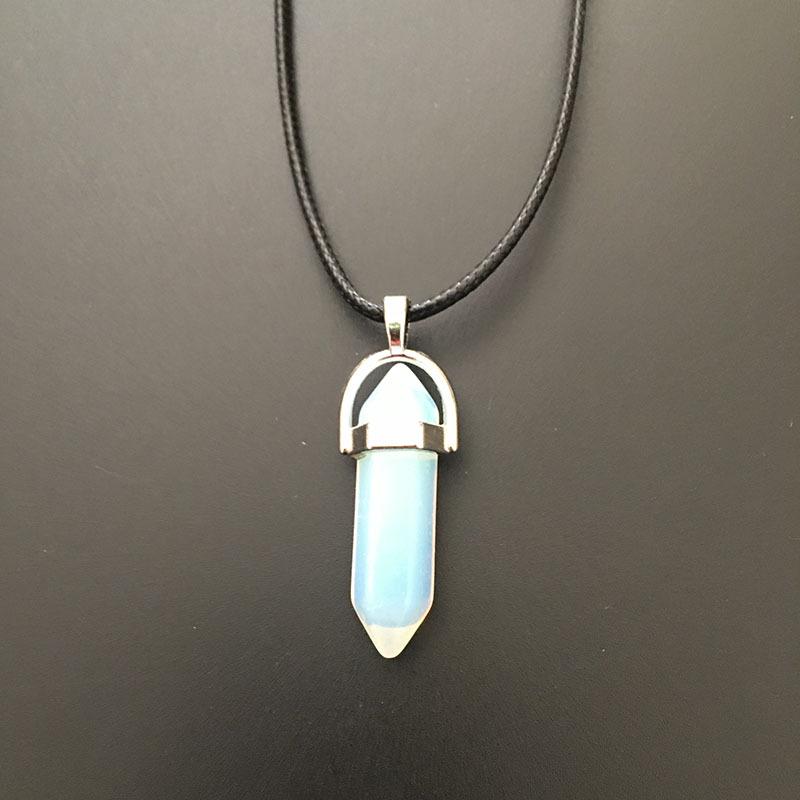 European & American Natural Stone Hexagonal Column Necklace with Teardrop Crystal Hexagonal Prism Pendant