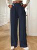 Elegante High-Waist Fließende Bodenlange Damenhose - Lockerer Gerader Schnitt, Unifarben, 2025 Design