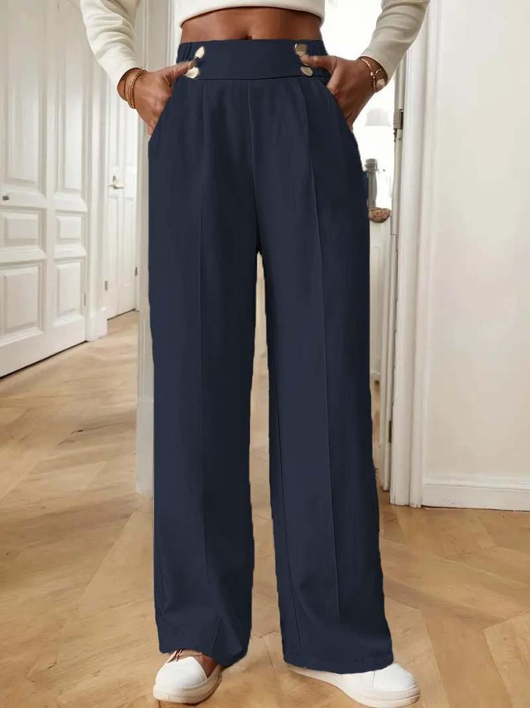 Elegante High-Waist Fließende Bodenlange Damenhose - Lockerer Gerader Schnitt, Unifarben, 2025 Design