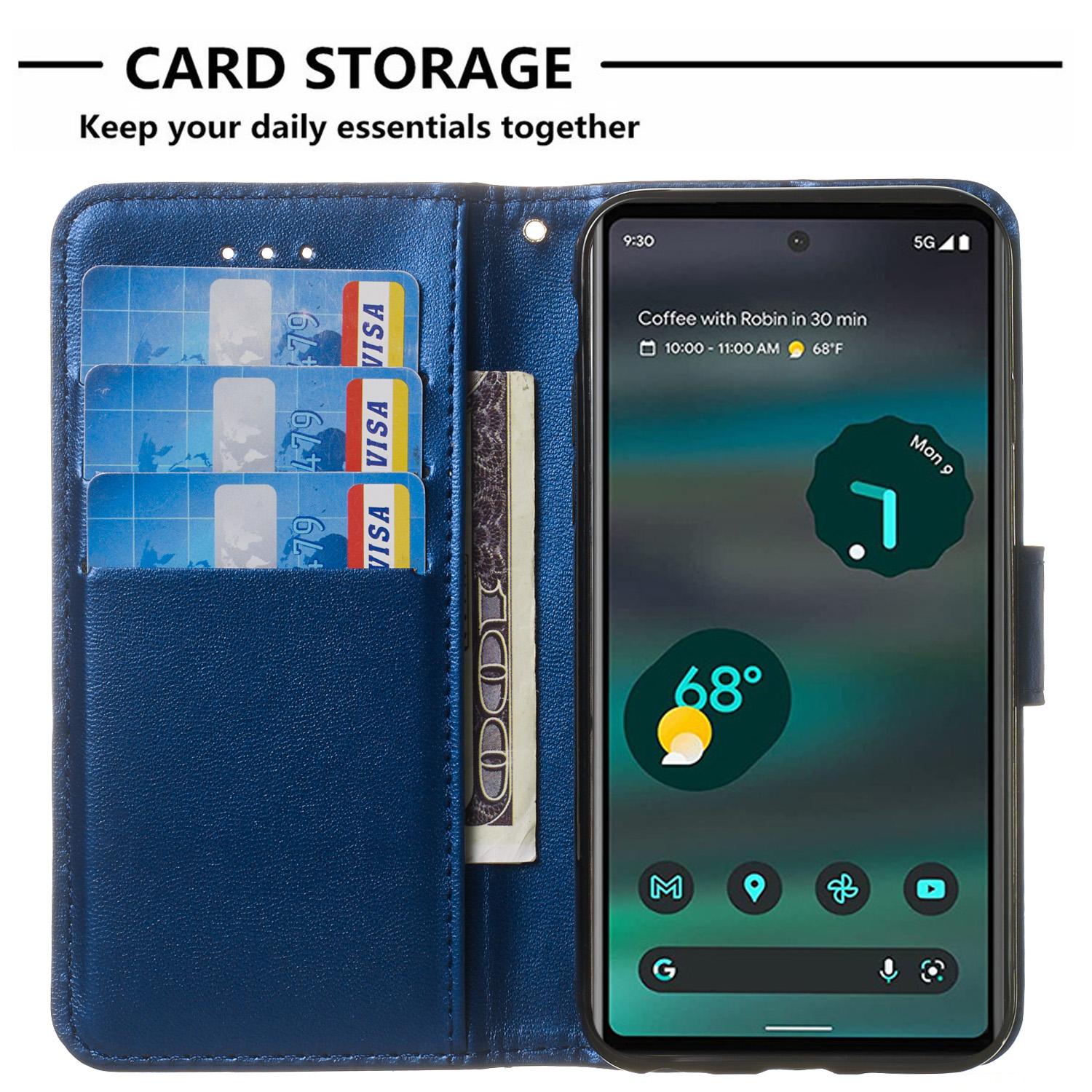 

For Google Pixel 8a Case Wallet Style Flip Leather Phone Cover Card Holder Blue