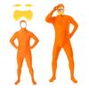 Xiaobudian Face Open Halloween Costume, Unisex Full Body Orange Bodysuit with Beard Eyebrows for Men Women, Adult Stretchy Cosplay Jumpsuit Party