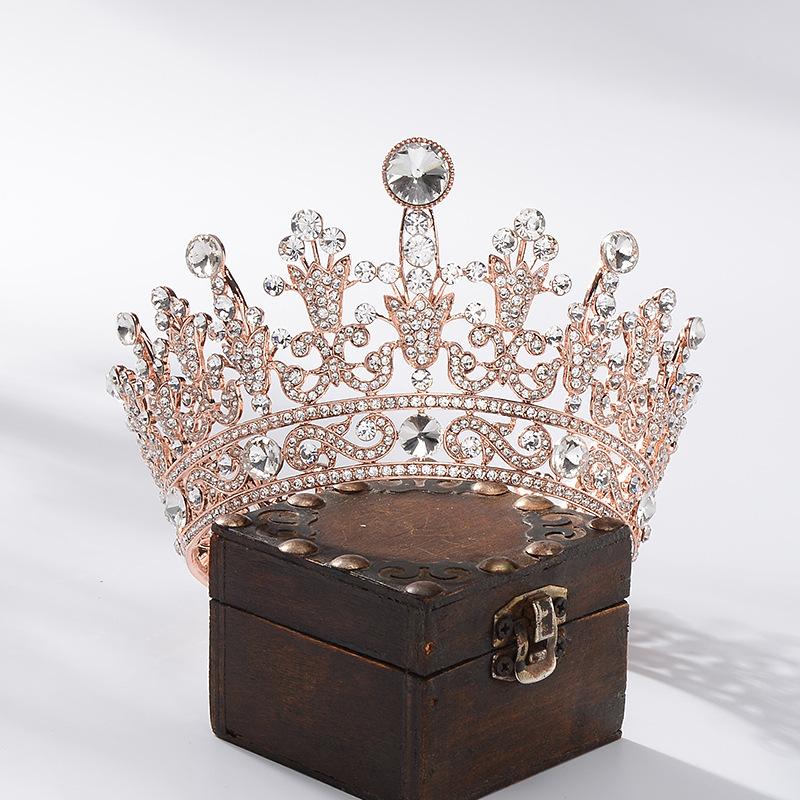 European wedding retro baroque large crown white rhinestone round queen crown full crown