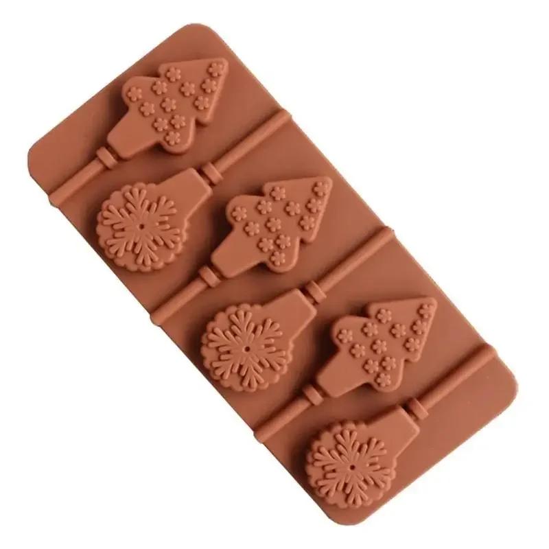 Kitchen Creative Handmade Shape Christmas Tree Snowflake Lollipop Shape Silicone Chocalate Ice Cake Mold Baking Accessories