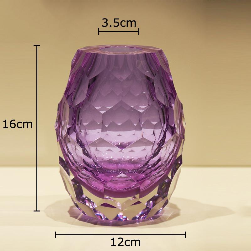 Diamond-cut Facets Glass Vase Brilliant Colors Flowers Pots Desk Decoration Flower Arrangement Floral Vases Room Aesthetic Decor