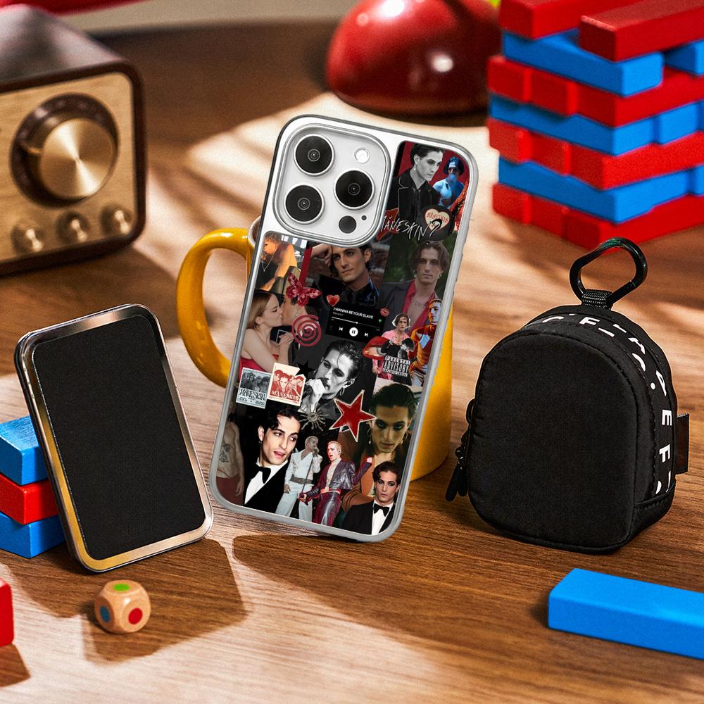 ManeS-skinS Hip Hop Band Poster Phone Case for iPhone 16 15 14 13 12 11 Pro Max Sheepskin Silver-edged Protective Case