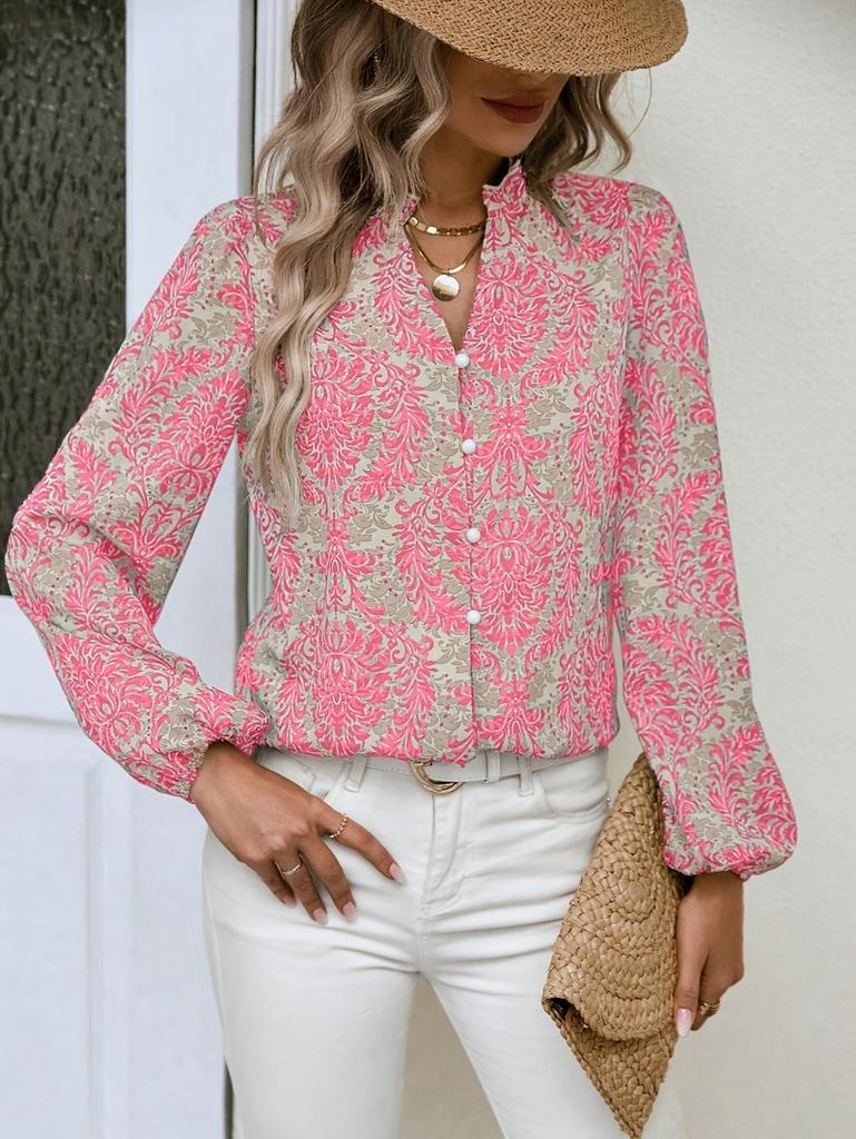 European and American Printed Shirt Women's Vacation Casual Long-sleeved Top 1D Printed Shirt Women