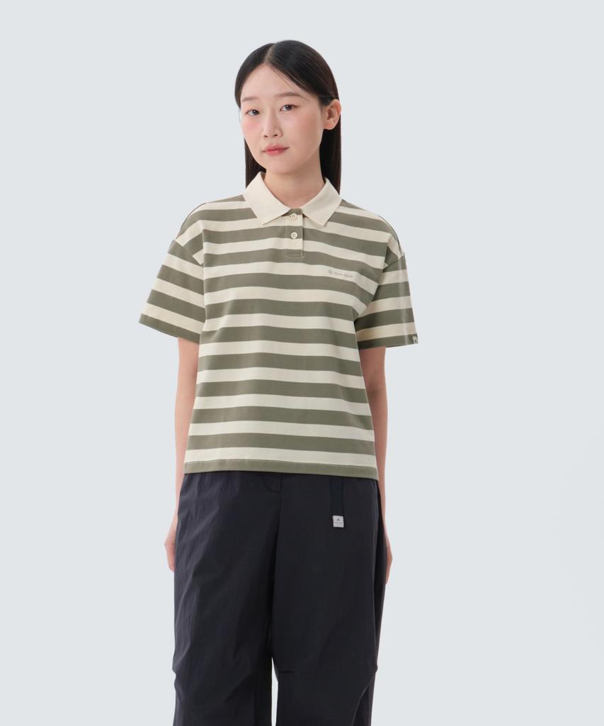 SNOWPEAK APPAREL Women'S Cotton Striped Polo Shirt (S25Mwfps69) Vintage Khaki