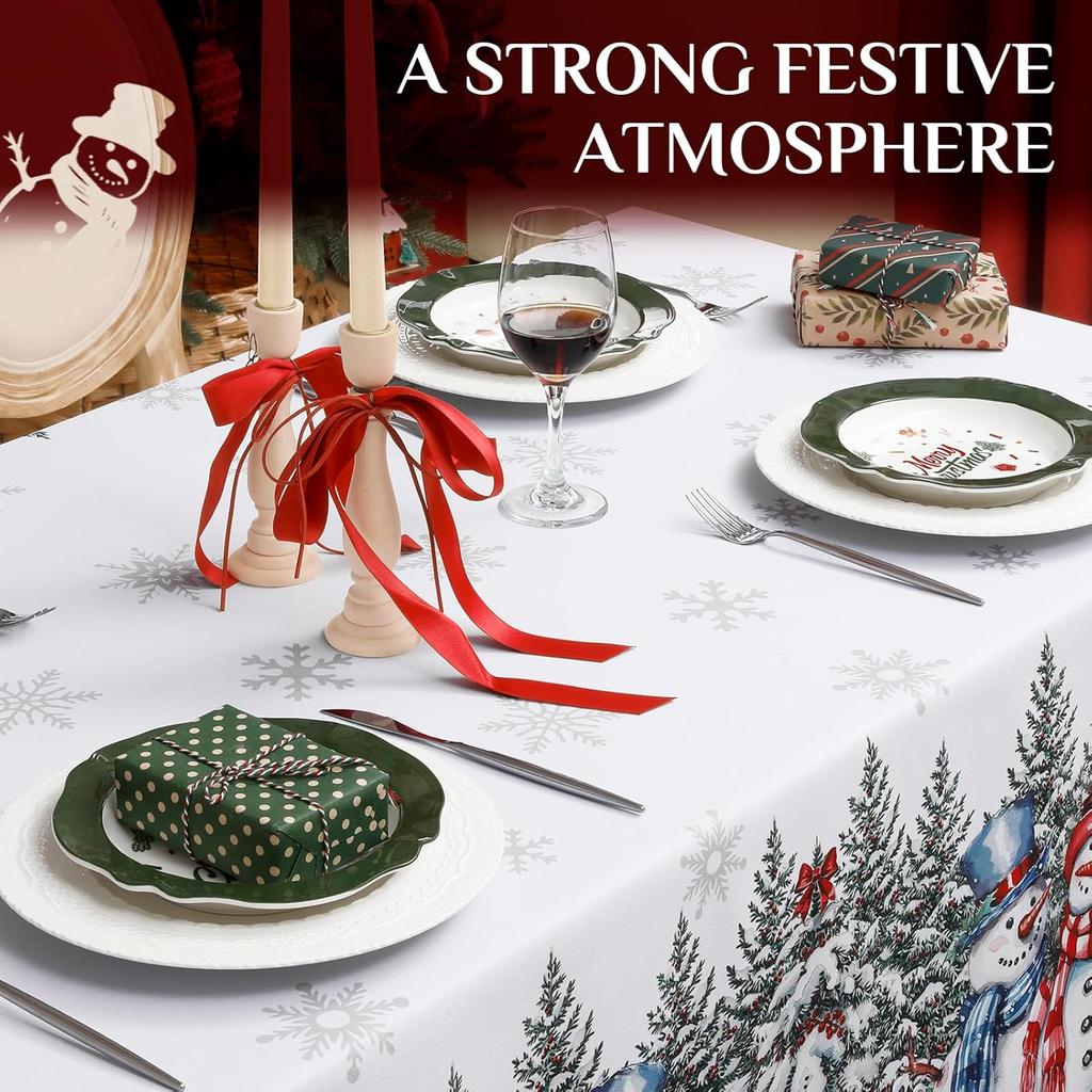 Christmas Snowman Snowflake Xmas Tree Waterproof Tablecloth Table Decor Farmhouse Kitchen Dining Tablecloth Christmas Decoration