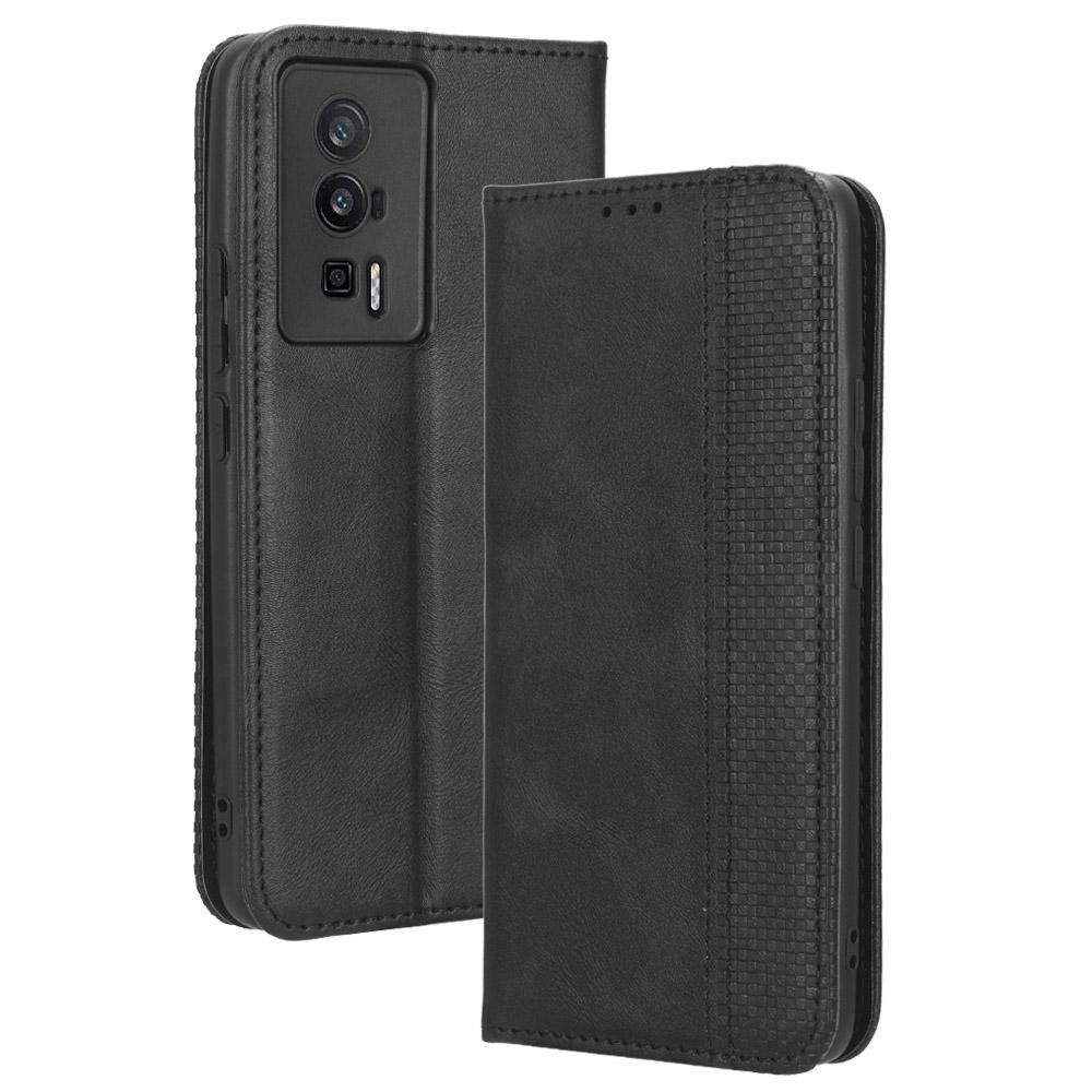 

Phone Case for Xiaomi Poco F5 Pro 5G/Redmi K60 Pro 5G/K60 5G/K60 Champion Edition Retro Texture Stand PU Leather Phone Wallet Cover Black