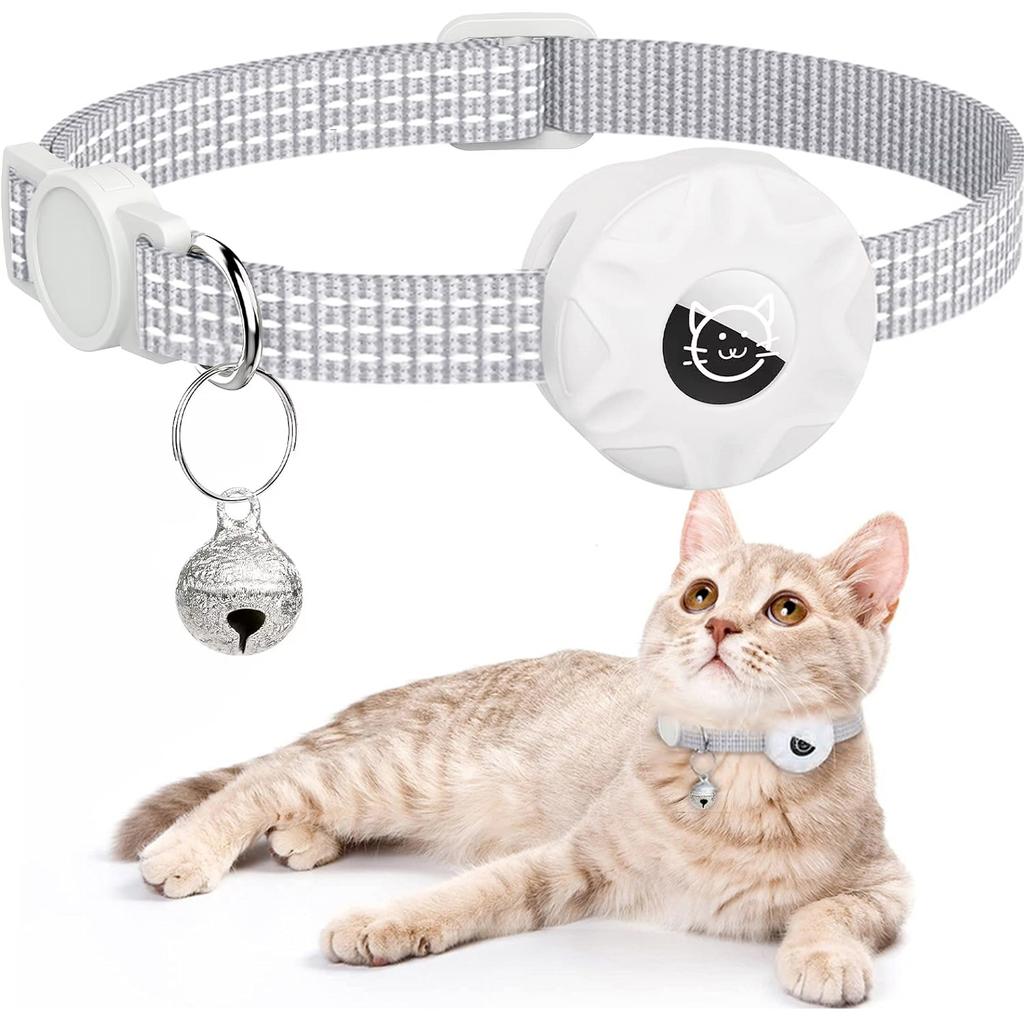 Per Collare per Gatto Apple AirTag, Collare per Animali Air Tag con Supporto AirTag e Campanellino Riflettente GPS Collare per Gattini per Ragazza Ragazzo Gatti gatos
