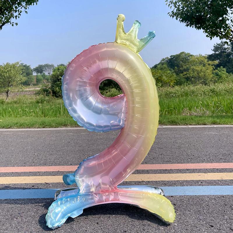 1pcs 32inch Standing Rainbow Digital Balloon Gradient Colorful Crown Aluminum Foil Balloon Birthday Party Baby Shower Decor
