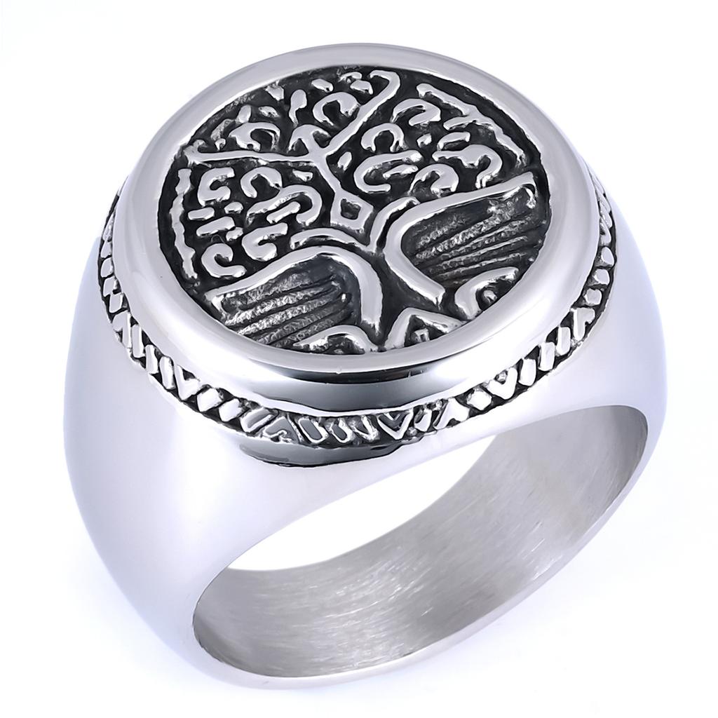 Mens Vintage Hip Hop Style Tree of Life Botanical Element Stainless Steel Ring