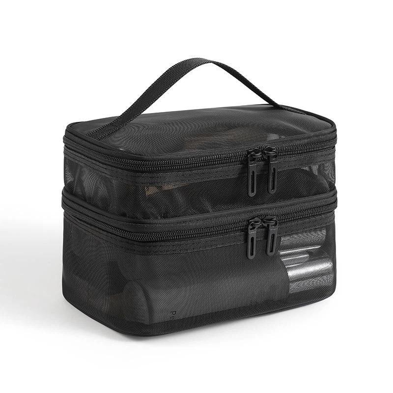 Portable Transparent Mesh Travel Bag Large Capacity Storage Toiletry Bag 2 Layer Makeup Case Toiletries Organization