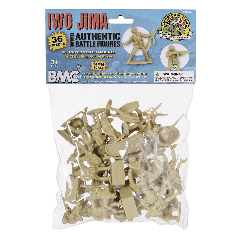 BMC WW2 Iwo Jima US Marine Corps Plastic Army Men - 36 American Soldier Figures, Beige, 40045