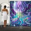 3D Schildkröte Duschvorhang Bunte Meeresschildkröten Magische Wasserfall Szene Kosmische Natur Kunst Ruhig Modern Dekor Wasserdicht Bedruckt