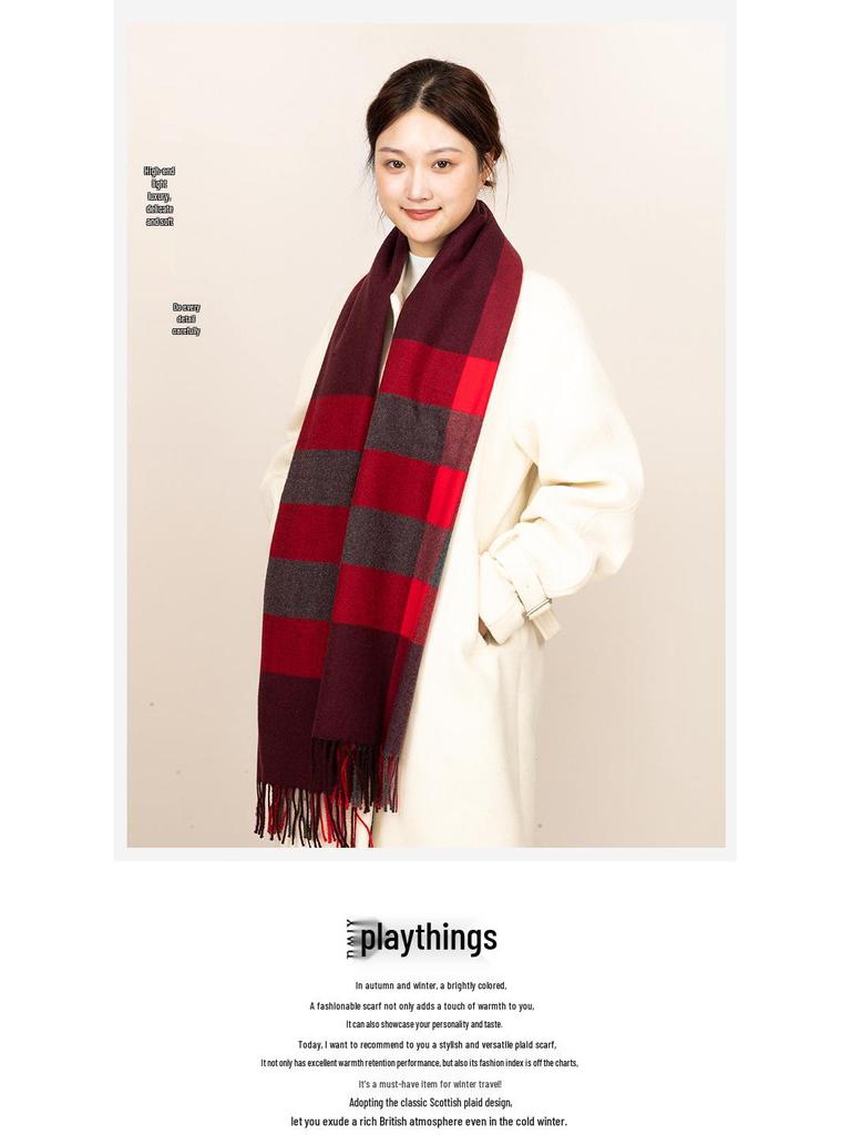 Korean Style Red Plaid Scarf: Cozy Winter Neck Warmer & Elegant Christmas Gift