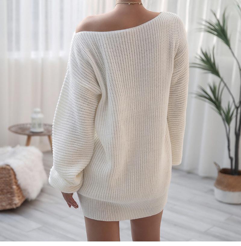 Women's Knit Off-Shoulder Lantern Sleeve Sweater Dress - Autumn/Winter 2025 Collection