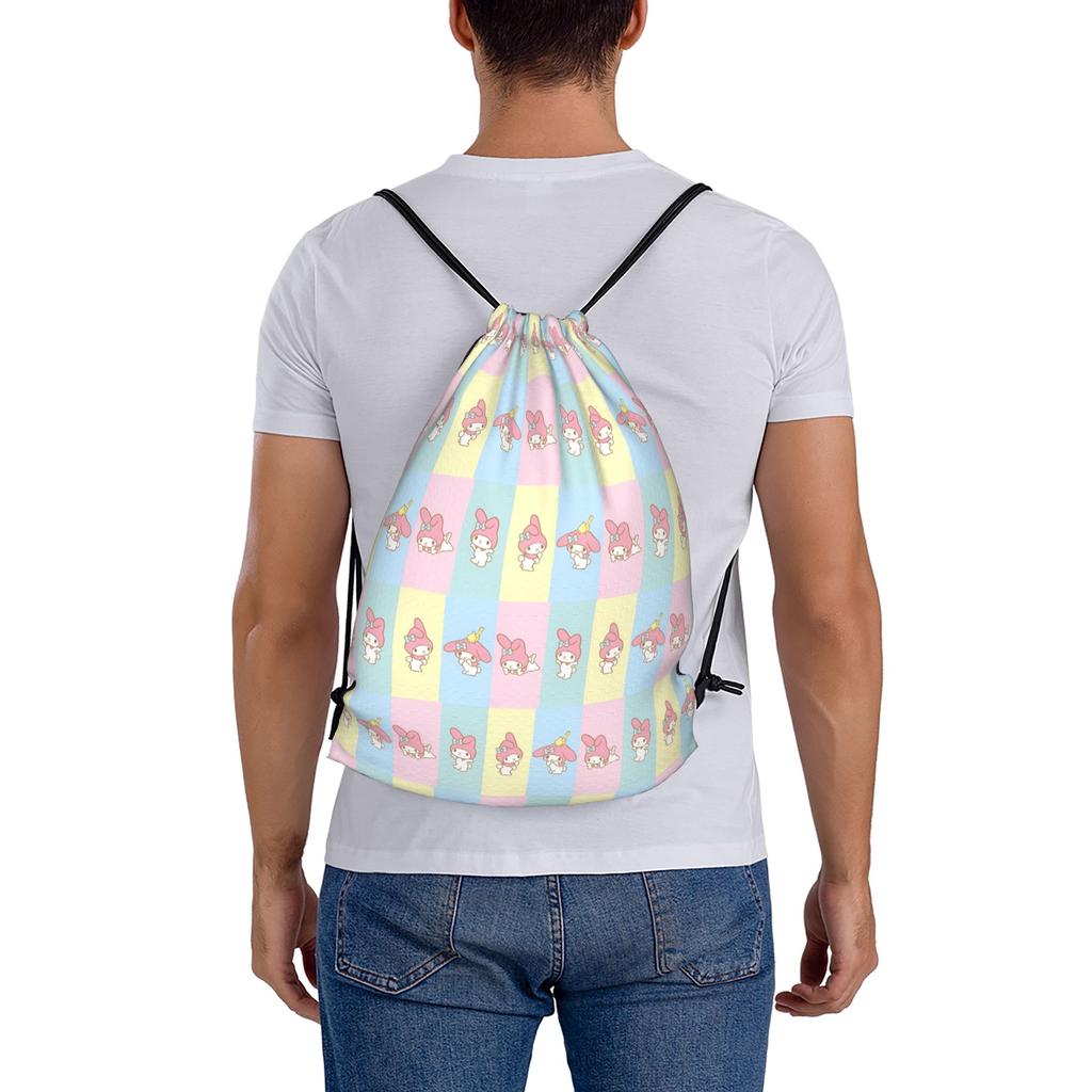 Custom M-Melodies Drawstring Bag Women Men Portable Sports Gym Sackpack Cute Rabbit Shopping Storage Backpacks
