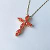 Retro Pigeon Blood Ruby Cross Pendant Clavicle Chain Necklace