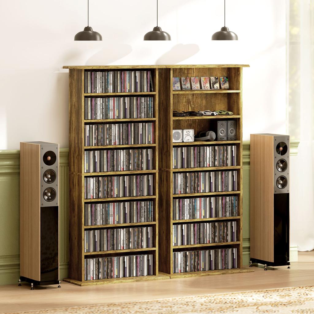 CD/DVD Storage Unit, 8 Compartments, 6 Shelves, 360 CDs, Brown