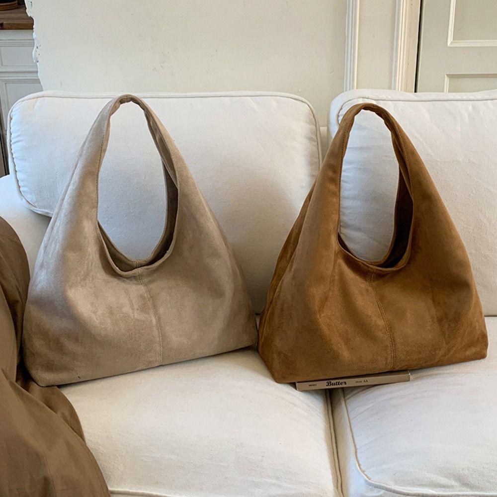 Casual Retro Women's Shoulder Bag Large Capacity Suede Tote Bag Solid Color Underarm Bag
