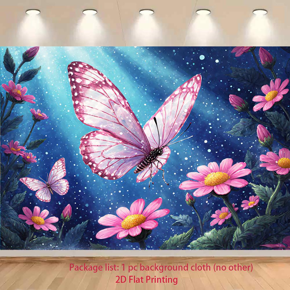2D plane pink butterfly flower dreamy background fabric party decoration banner background fabric polyester fiber