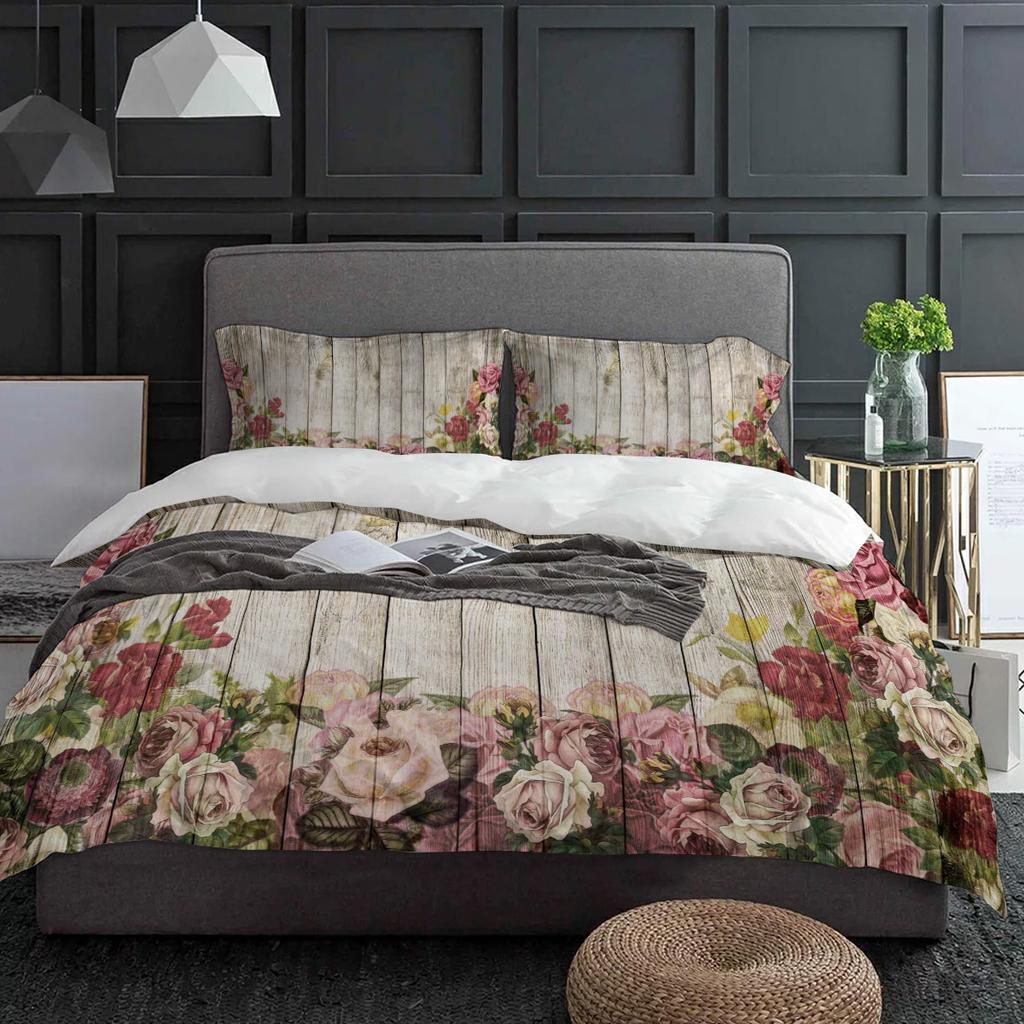 Wood Grain Flower Retro Duvet Cover With Pillow Case Custom Comforter 3pcs Bedding Set Quilt Cover Double Bed Home Textile