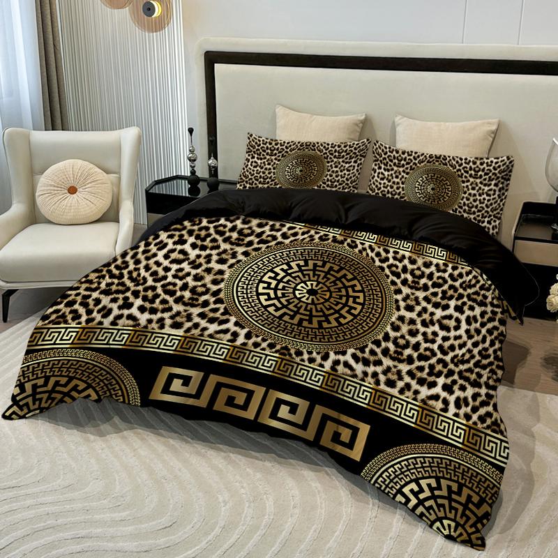 3PC Leopard Print European High-Definition Printed Duvet Cover Set (1 Duvet Cover+2 Pillowcases) for Gift/Bedroom/Dormitory Use