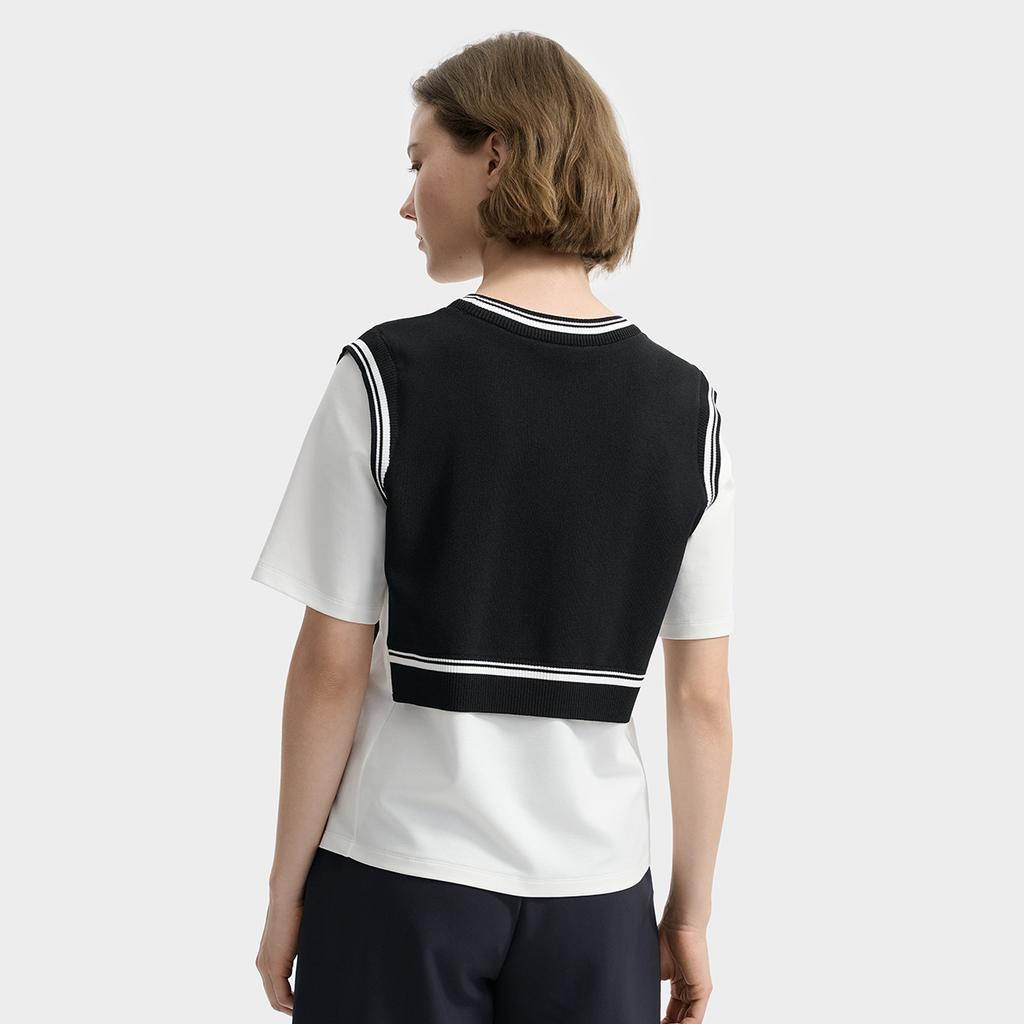 Fila White Fashion Retro Simple Casual Daily Comfortable Trendy Fake Two-Piece Knitted Short Sleeve T-Shirt Women Tops F11W533102FBK