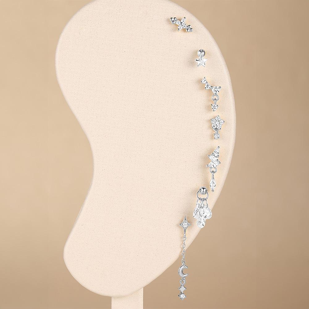 CANNER 1PZ Occhio di Cavallo Testa Piatta Filettato Perforazione Osso Auricolare Donna Argento 925 Ins Stella Fiore Geometria Zircone Orecchino a Lobo