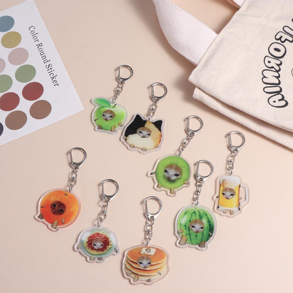 Acrylic Cat Meme Pendant Funny Banana Cat Keyring Cute Food Cat Head Keychain  Bag Hanging