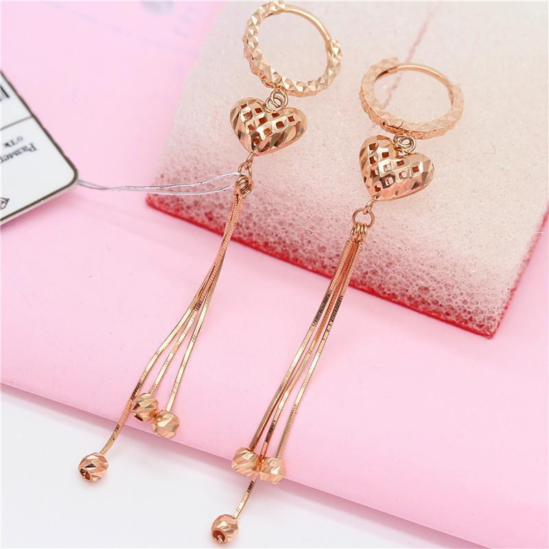 

Purple Gold-Plated Rose Gold Love Hollow Fringed Snake Round Bead Bone Fashion High-End Temperament Wind Long Earrings