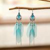 1 Pair Ethnic Colorful Natural Feather Earrings For Women Retro Long Rhinestone Crystal Leaf Dangle Earrings Boho Vacation Jewel