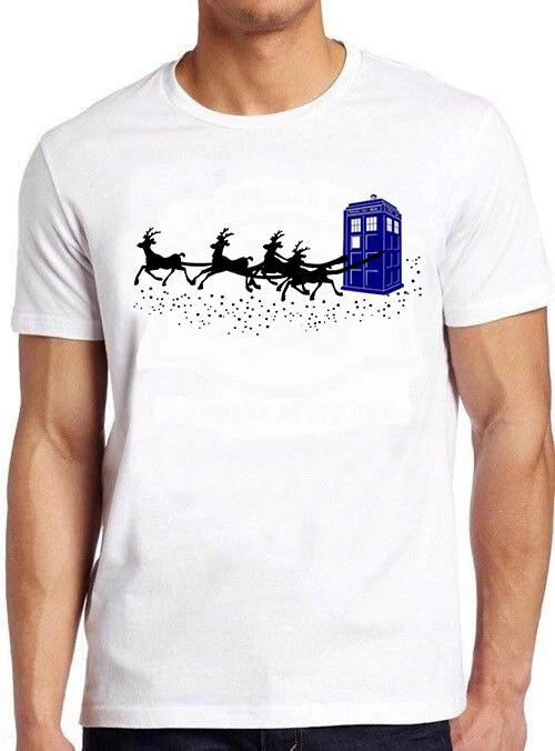 The Doctor Who Christmas Police Phone Box Flying Deer Gift Tee T Shirt C1405 S