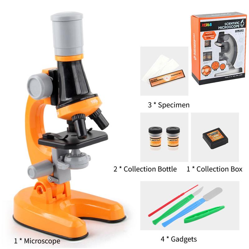 Non-Toxic 1200X Child Biologica Microscope Kit Science Experiment Pupil Gift Lab Led Home School Interest Educational Toy Gift For Kids
