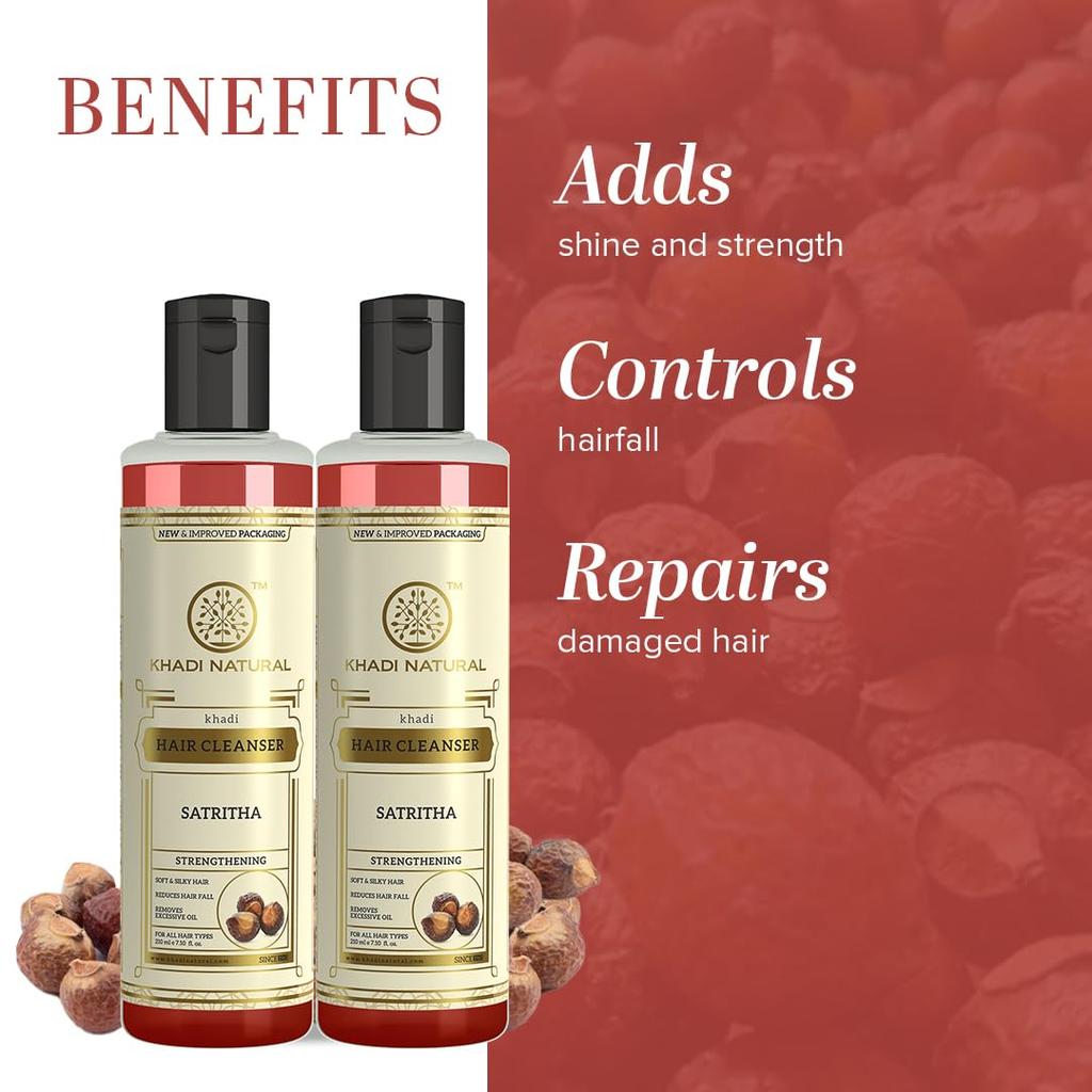 KHADI NATURAL Satritha Shampoo Zur Haarausfallkontrolle Und Reparatur Von Geschädigtem Haar 210 ml x 2er-Pack Für Alle Haartypen