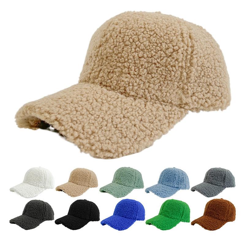 Lamb Womens Wool Baseball Cap Fleece Pure Color Warm Outdoor Winter Autumn