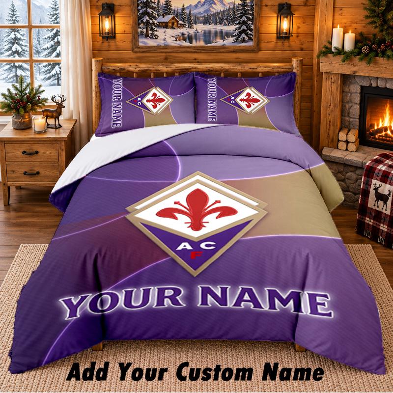 Fiorentina FC Pattern Bedding 3Pcs Set Custom Name, Bed Sheet And Pillowcases For Home Bedroom