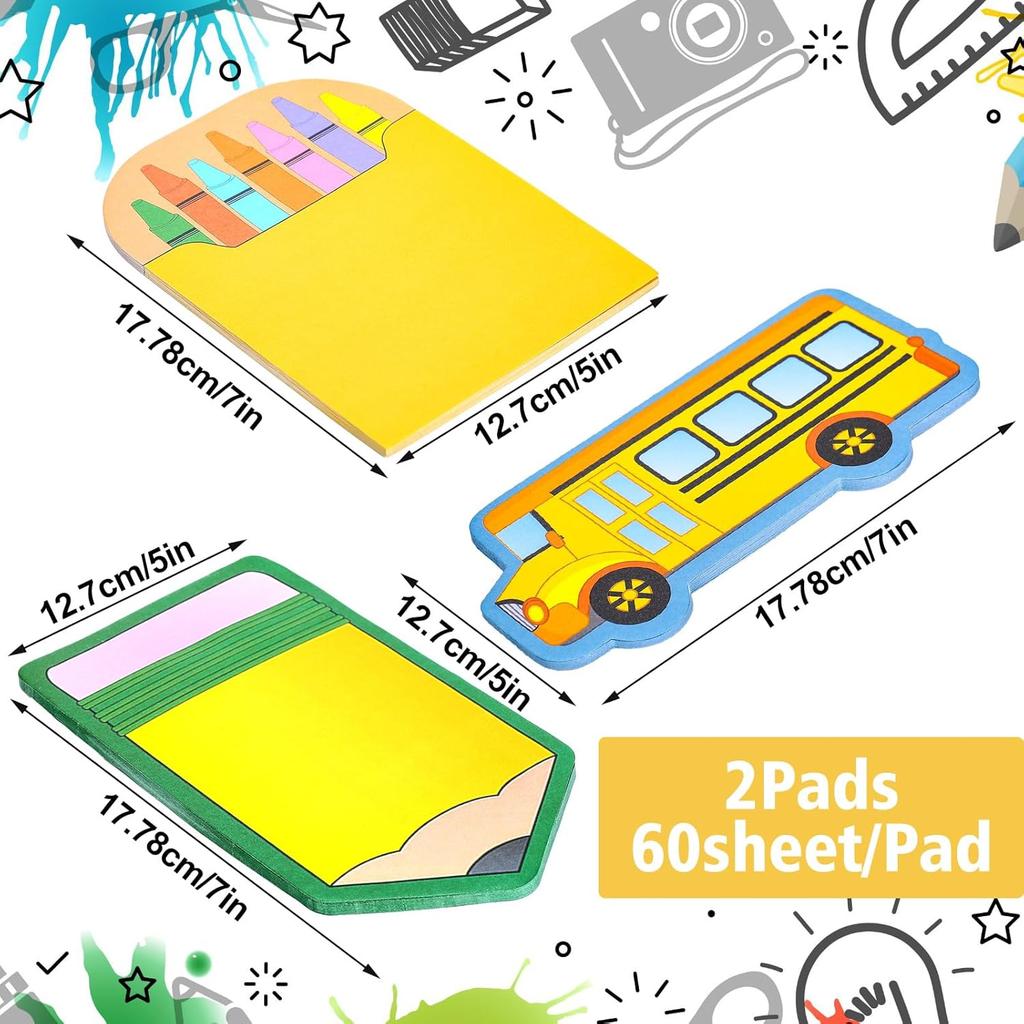 Eaasty 360 Sheets 5"x7" Large Teacher Sticky Notepads Pencil Crayon Box Bus Back to School Teacher Self-stick Note Gift Classroom Bulletin Board